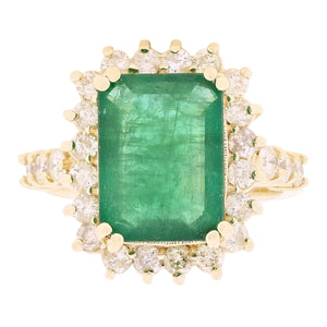 14k Yellow Gold 1.10ctw Emerald & Diamond Rectangular Cocktail Cluster Ring Sz 7