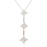 14k White Gold 1ctw Princess Diamond Three Stone Bar Pendant Necklace 18"