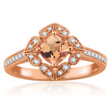 14k Rose Gold 0.85ctw Morganite & Diamond Flower Antique Style Ring Size 6.75