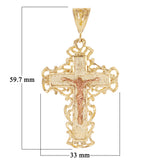 14k Yellow & Rose Gold Filigree Cross Religious Charm Pendant 2.4" 8.7 grams