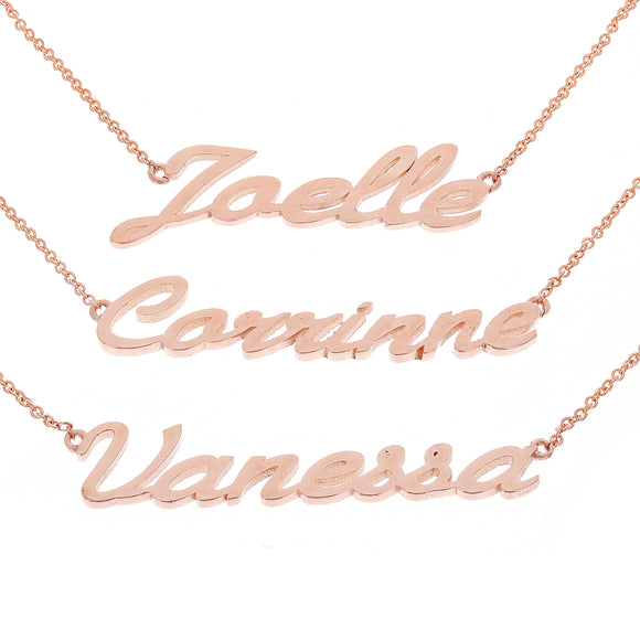 14k Rose Gold Personalized Script Name Plate Pendant Necklace Adj.16-20