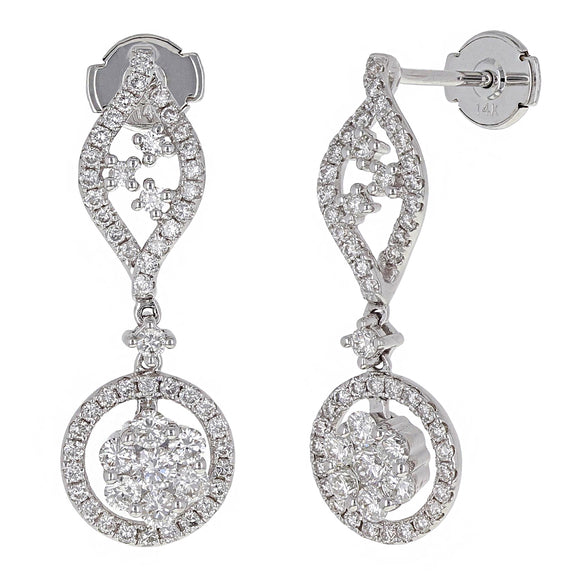 14k White Gold 1.69ctw Diamond Cluster Dangle Drop Earrings