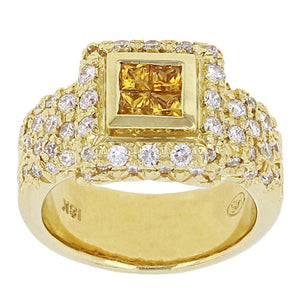 18k Yellow Gold 1 1/4ctw Fancy Yellow & White Diamond Encrusted Ring Size 6.5