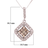 14k White Gold 0.33ctw Brown &White Diamond Square Pendant Necklace 18"