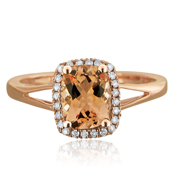 14k Rose Gold 1.47ctw Morganite & Diamond Halo Solitaire Ring Size 6.5