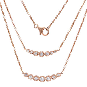 14k Rose Gold 0.39ctw Diamond Curved Bar Pendant Layer Necklace