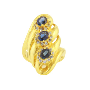 14k Yellow Gold 5x4mm Oval Sapphire Cocktail Ring with Natural Diamonds Sze 6.25