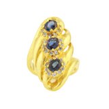 14k Yellow Gold 5x4mm Oval Sapphire Cocktail Ring with Natural Diamonds Sze 6.25