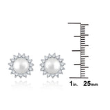 10k White Gold 0.50ctw Cultured White Pearl & Diamond Round Cluster Earrings