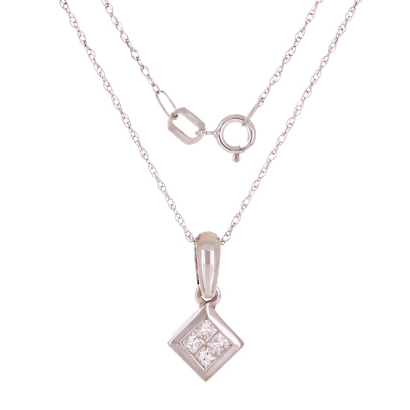 10k White Gold 0.33ctw Diamond Square Anniversary Pendant Necklace