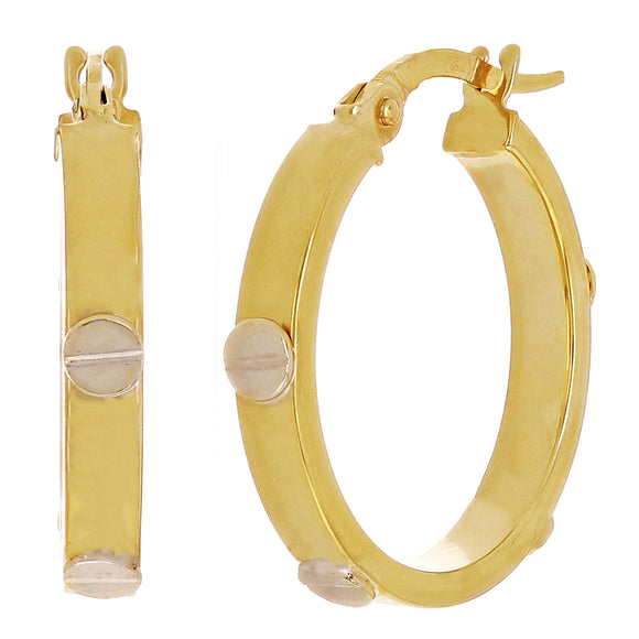 Italian 14k Two-Tone Gold Hollow Screw Design Hoop Earrings 20mm x 3mm 1.8 grams