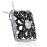 14k White Gold 1ctw Black & White Diamond Filigree Floating Pendant Necklace