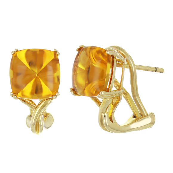 14k Yellow Gold Citrine Cushion Cabochon Earrings