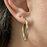 Italian 14k Yellow Gold Honeycomb Medium Hollow Oval Hoop Earrings 1.3"