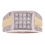 Men's 14k Yellow & White Gold 2ctw Diamond Square Top Scalloped Ring Size 10.75