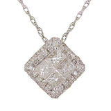 14k White Gold 0.50ctw Diamond Cushion Halo Floating Pendant Necklace 18"