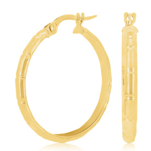 Italian 14k Yellow Gold Bamboo 2.6mm 1" Diameter Round Hoop Earrings 1.4 grams