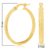Italian 14k Yellow Gold Bamboo 2.6mm 1" Diameter Round Hoop Earrings 1.4 grams