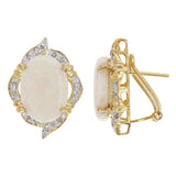 14k Yellow Gold White Opal & 1/4ctw Diamond Omega Back Earrings