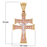 14k Tri Color Gold Caravaca Crucifix Pendant with Cubic Zirconia 2.2" 11.5grams