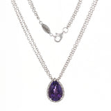14k White Gold 0.10ctw Pear Amethyst & Diamond Halo Double Strand Necklace 18"