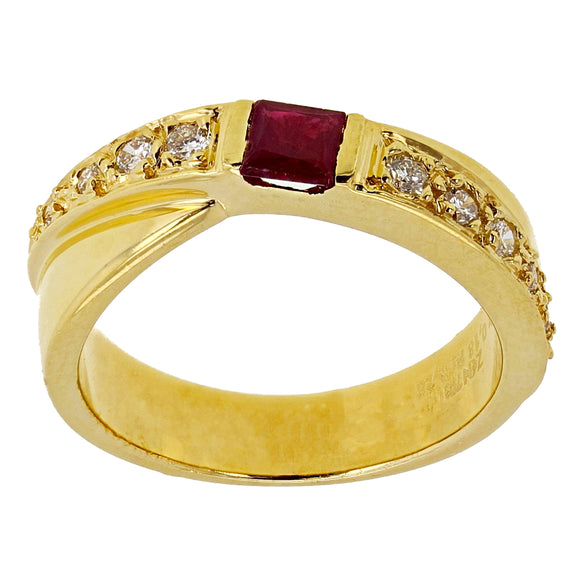 18k Yellow Gold 0.18ctw Ruby & Diamond Crossover Ring Size 5.75