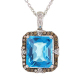 14k White Gold 0.33ctw Swiss Blue Topaz &  Diamond Rectangle Pendant Necklace