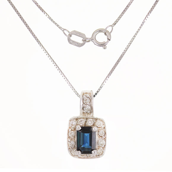 14k White Gold 0.25ctw Sapphire & Diamond Pendant Necklace 18