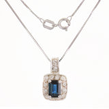 14k White Gold 0.25ctw Sapphire & Diamond Pendant Necklace 18"