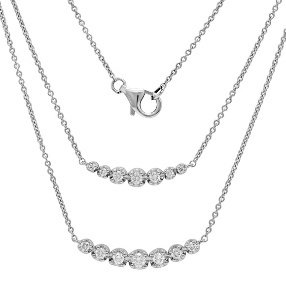 14k White Gold 0.39ctw Diamond Curved Bar Pendant Double Layer Necklace
