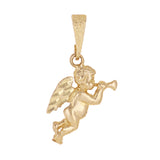 14k Yellow Gold Baby Angel Playing Trumpet Horn Charm Pendant 1.7 grams