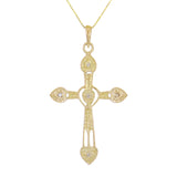 14k Yellow Gold Diamond God's Love Celtic Heart Cross Pendant Necklace 18"