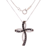 14k White Gold 0.75ctw Black & White Diamond Bow Tie Double Cross Necklace 18"