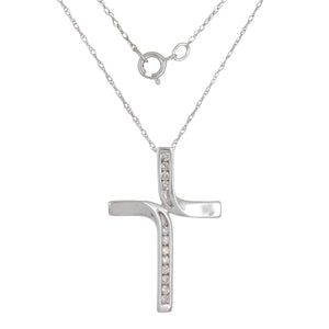 14k White Gold Diamond Accent Twist Floating Cross Pendant Necklace 18"