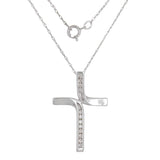 14k White Gold Diamond Accent Twist Floating Cross Pendant Necklace 18"