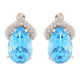 14k White Gold 0.20ctw Blue Topaz & Diamond Pear Earrings