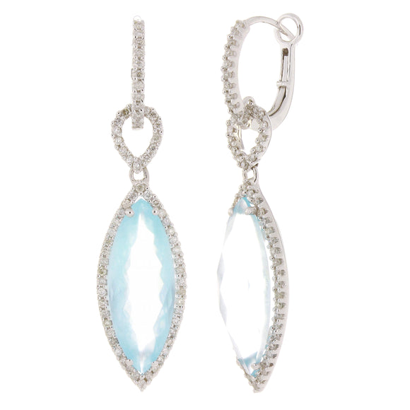 14k White Gold 0.60ctw Blue Topaz & Diamond Antique Style Dangle Earrings