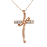 14k Rose Gold 0.20ctw Diamond Signature Ribbon Cross Pendant Necklace
