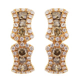 14k Rose Gold 0.85ctw Brown & White Diamond Oblong Huggie Hoop Earrings