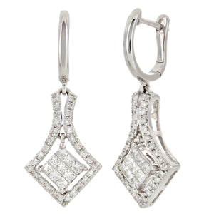 14k White Gold 0.65ctw Diamond Dangle Drop Huggie Hoop Earrings