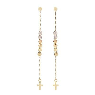 14k Tri Color Gold Diamond Cut Ball Beads Rosary Earrings 3.5
