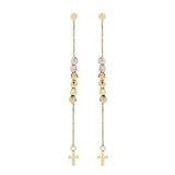 14k Tri Color Gold Diamond Cut Ball Beads Rosary Earrings 3.5" 2.3 grams