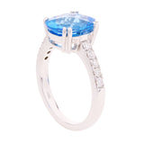18k White Gold 0.24ctw Blue Topaz & Diamond Solitaire Pave Ring Size 7