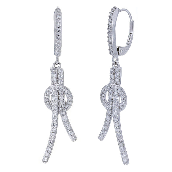 14k White Gold Natural Diamond Knotted Drop Dangle Earrings 0.75ct 3/4cttw