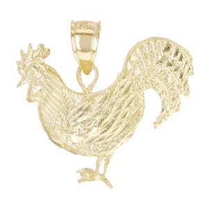 14k Yellow Gold Diamond Cut Cock Chicken Bird Rooster Charm Pendant 1.1" 3 grams