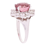 14k White Gold 1.34ctw Pink Tourmaline & Diamond Floral Snowflake Cocktail Ring