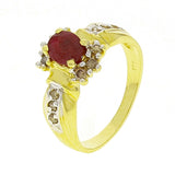 14k Yellow Gold Oval Ruby & Champagne Diamond Cluster Ring Size 6.5