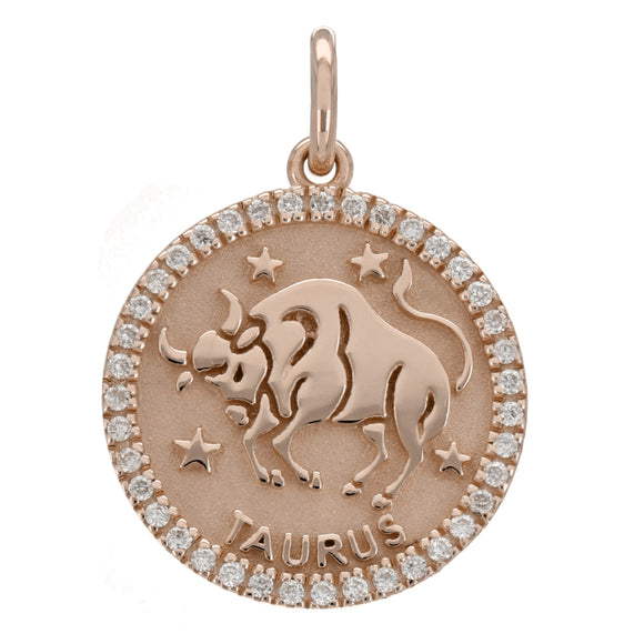 14k Gold Round Taurus Zodiac Sign Bull Disc Pendant Necklace | Jewelry  America