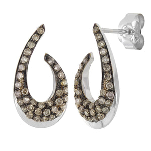 10k White Gold 0.57ctw Brown Diamond Pave Swirl Earrings
