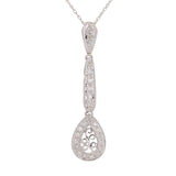 14k White Gold 0.25ctw Diamond Pave Vintage Style Drop Pendant Necklace 18"